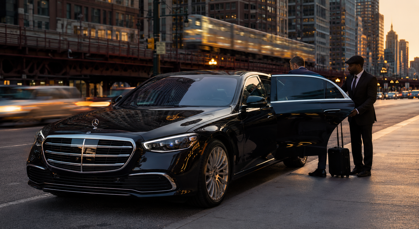 Mercedes S-Class chauffeur service for an executive passenger in Downtown Chicago