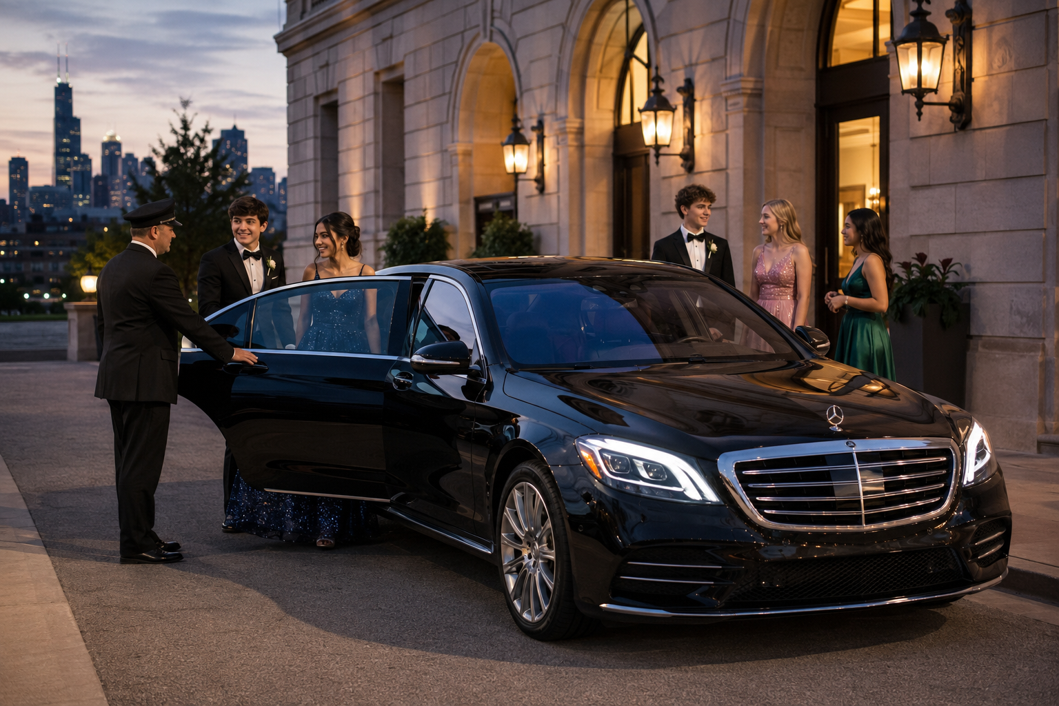 Chicago prom limo service with formal passengers